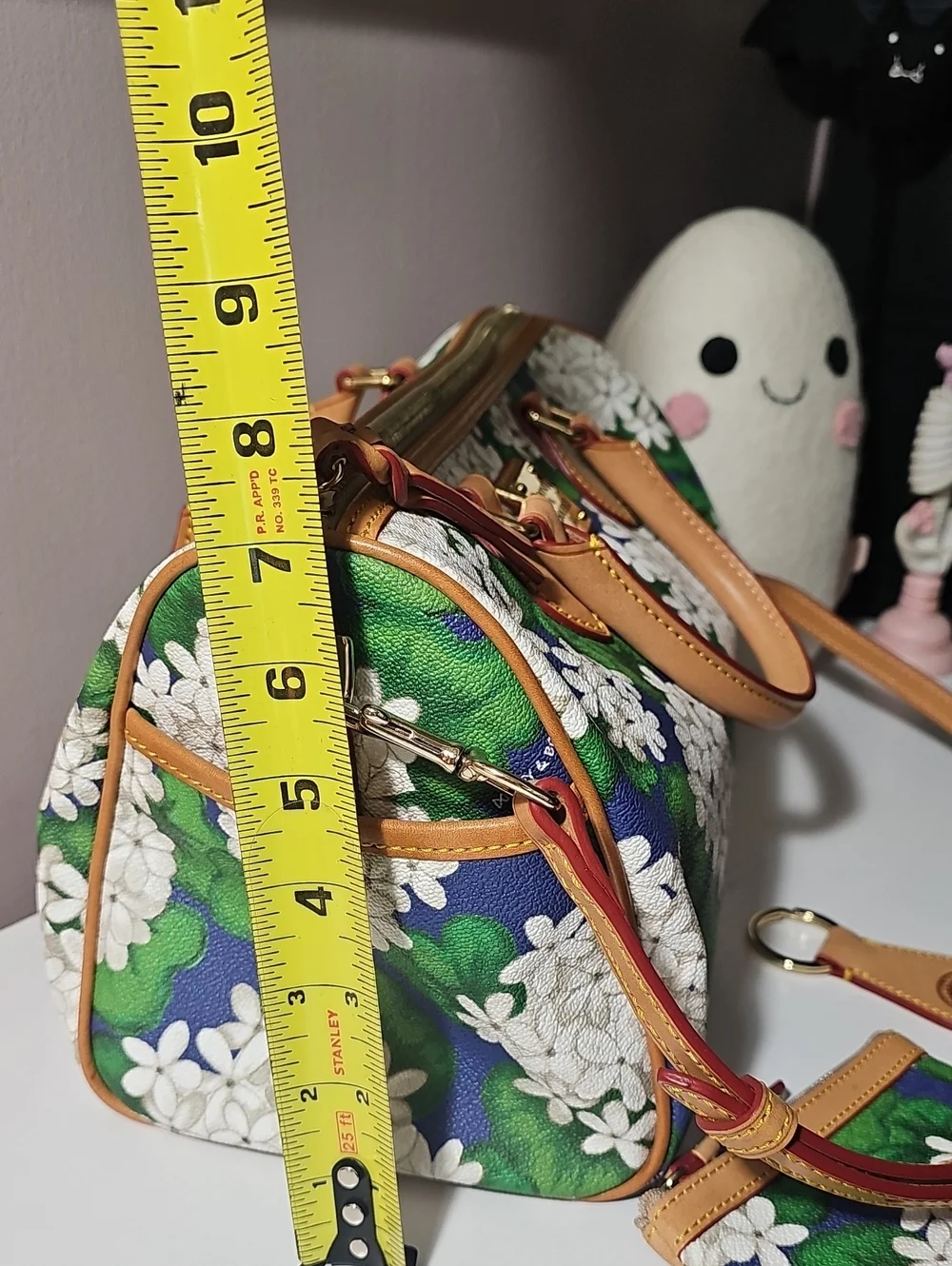 Dooney & Bourke Green Hydrangea Floral Satchel W/ Coin Purse And Key Fob